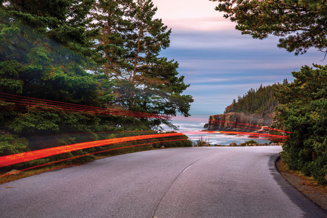 Park Loop road at dusk, in Maine